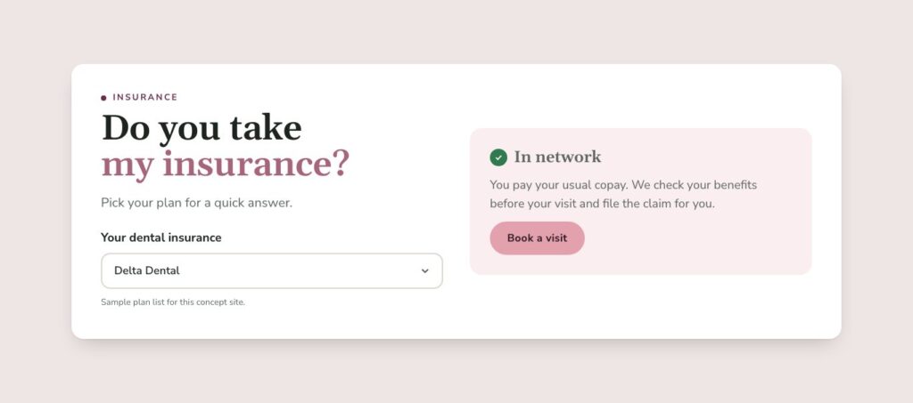 The insurance check on the Sourwood Family Dental site