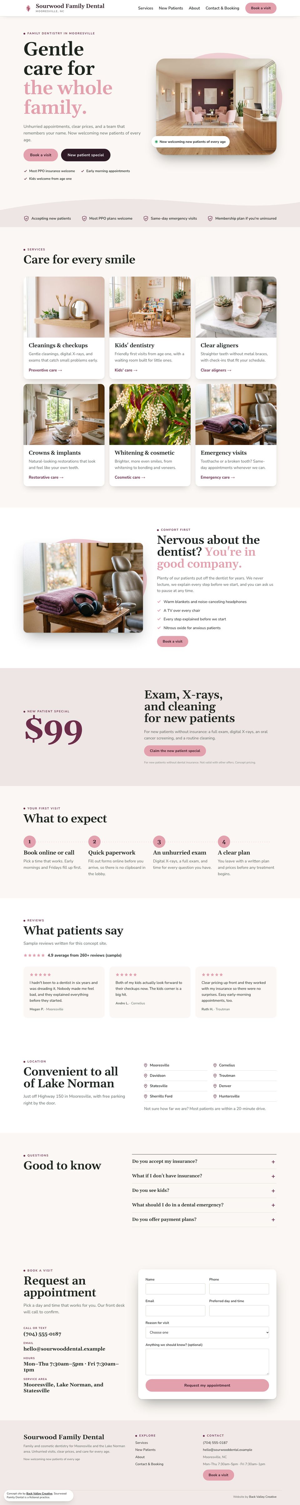 Sourwood Family Dental homepage, full length